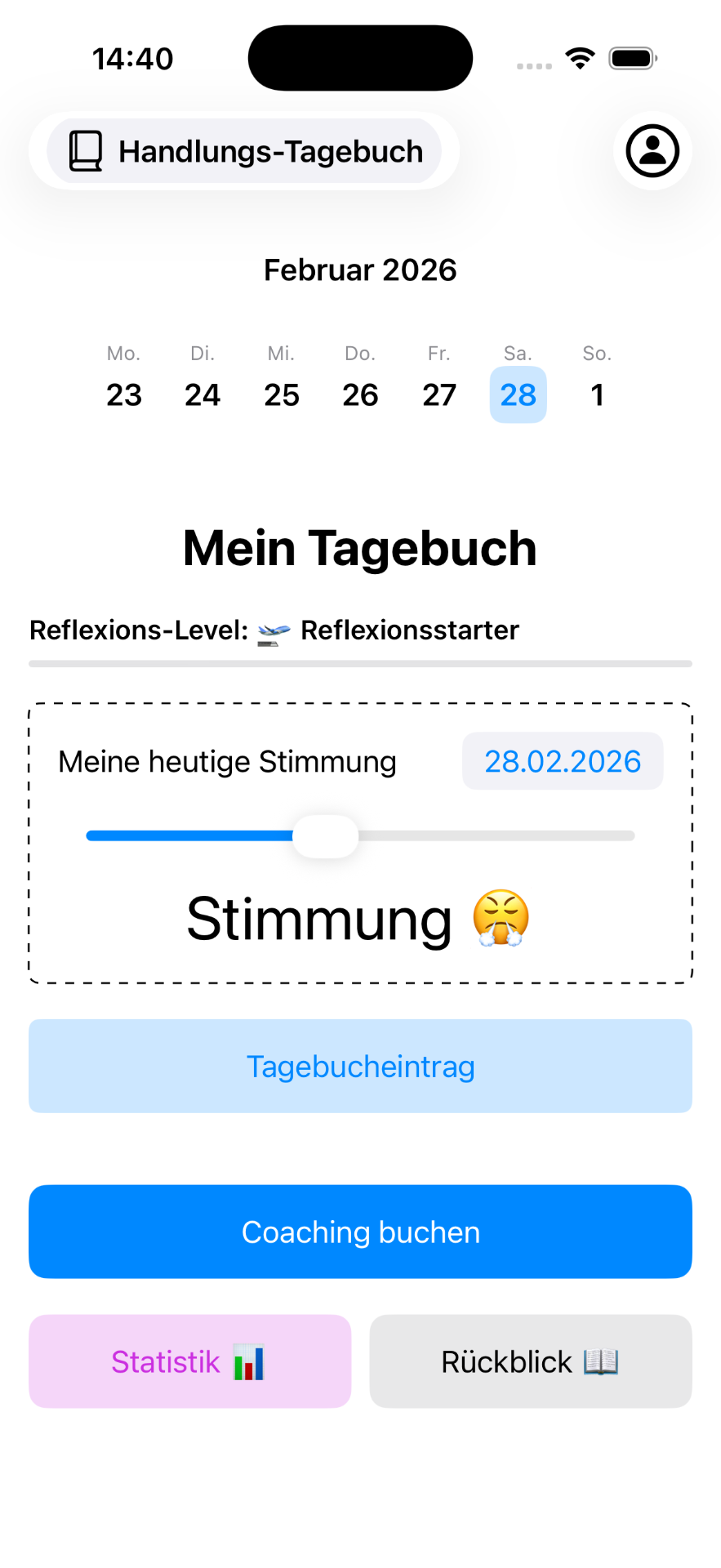 Digitales Tagebuch mit Reflexionsfragen auf dem Smartphone